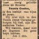 Rouwadvertentie Teunis Ceelen, bron: Nooduitgave "De Merwebode", 19 januari 1945